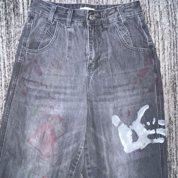 Forever 21 Women’s Barrel Jeans Sz 25 Black‎ Modified Vintage 90s Trending Now - Picture 2 of 7